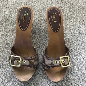 Coach Brendah Signature Logo Wooden Sandals